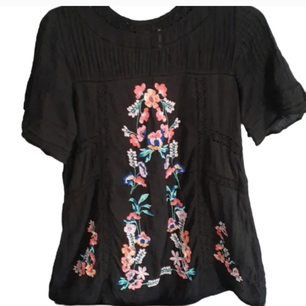 Free people black tunic embroidery floral Boho Festival   top size xs - Picture 13 of 16